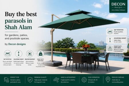 Commercial Outdoor Umbrella
DeconDesigns’ Commercial Outdoor Umbrellas in Malaysia are designed for restaurants, cafes, resorts, hotels, and commercial spaces that demand durability and elegance. Crafted from premium weather-resistant fabrics and robust frames, they withstand tropical sun, rain, and wind while providing reliable shade for guests. Available in various sizes, shapes, and colors, these umbrellas complement any outdoor setting and create inviting spaces for dining, lounging, or events. Easy to operate, adjust, and maintain, they combine practicality, comfort, and style for long-lasting commercial use. DeconDesigns ensures every umbrella meets the highest quality standards, making our Commercial Outdoor Umbrellas the ideal choice for premium business outdoor shading solutions in Malaysia.
please visit our website at www.decondesigns.com  or contact us  at +60167960331