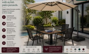 UV Resistant Outdoor Umbrella
Protect yourself from harmful UV rays with DeconDesigns’ UV Resistant Outdoor Umbrellas in Malaysia. Designed with UV-blocking fabrics and durable frames, these umbrellas provide reliable sun protection while enhancing outdoor aesthetics. Perfect for gardens, patios, poolside areas, resorts, cafes, and hotels, they withstand Malaysia’s tropical sun, rain, and occasional wind. Available in multiple sizes, shapes, and colors, they create inviting shaded spaces for relaxation, dining, and entertainment. Easy to operate, tilt, and maintain, our UV Resistant Outdoor Umbrellas combine practicality, style, and durability. DeconDesigns ensures every umbrella offers long-lasting performance and premium outdoor protection for residential and commercial spaces across Malaysia.
please visit our website at www.decondesigns.com  or contact us at +60167960331